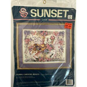 Sunset #11085 Crewel Floral Carousel Beauty Kit 1994 Vintage